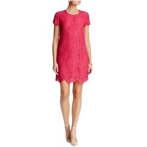 CeCe by Cynthia Steffe Women's Pink Corded Lace Shift Dress, Short Sleeve Size 4